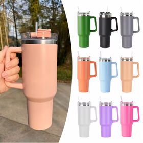 Wholesale Bottle with Handle Hot Coffee Mug Cup Thermal Stainless Steel Tumbler with Straws Vacuum Flask Insulated Portable Cup