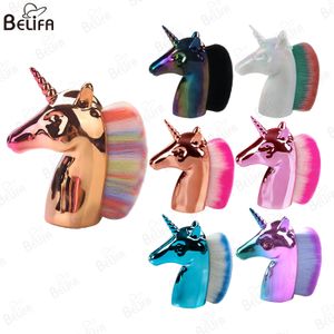 2024 New Style Gradient Rainbow Color Kabuki Cosmetic Brush Unicorn Horse Foundation Powder Blusher Makeup Brush