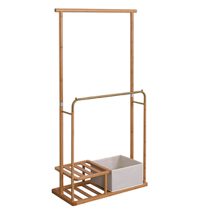 Good quality clothes hanging rack stand with bamboo shoe organizer coat rack