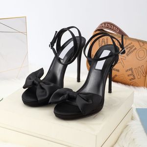 Ladies Open Toe Stiletto Heels Sandal Custom Logo Summer Autumn Pump Heel Slide Sandals Bow Breathable Lace-Up Closure Satin