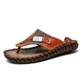 World-Win 2021 new men's casual shoes beach sandals trend large size men's shoes flip-flops layer leather outdoor leisure