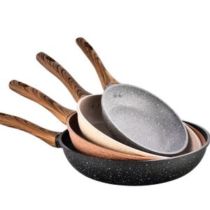 Forged Aluminum Marble Cookware Set Deep Fry Pan Frying Pan with Glass Lid