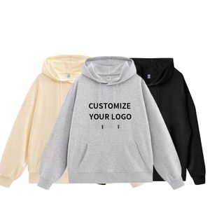 Fashion solid color drop shoulder loose pullover long sleeve European and American code hooded men's hoodie customization