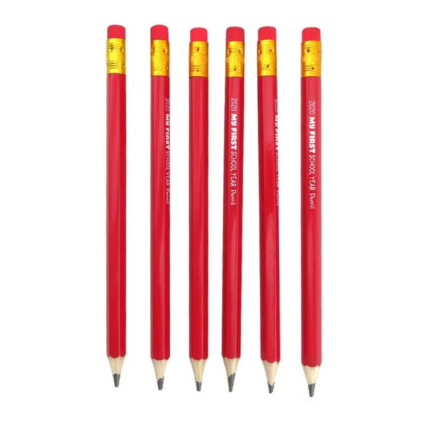 Jumbo 1CM Diameter Hexagonal Red HB Pencil Engraved Custom Logo,Gold Sliver Stamped Wooden Graphite Pencils For Kids in bulk