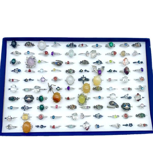 Wholesale Natural Fashion unique mix material rose quartz crystal adjustable ring high quality colourful rings jewelry for gifts