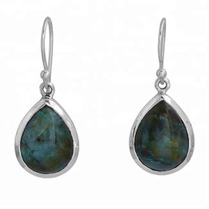 Green Pear & Bloodstone Gemstone Earrings Gold-Plated 925 Sterling Silver Jewelry for Weddings and Gifts
