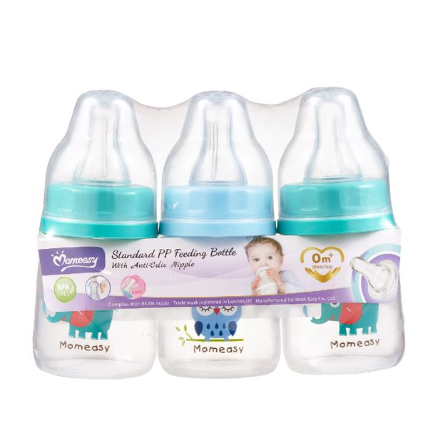 3pk Standard Neck Baby Feeding Bottle Set 3oz/90ml BPA Free Baby Bottle Set with Silicone Nipples