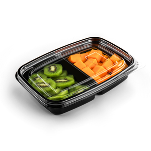 STL Disposable 2 Division Compartment Plastic Fruit salad Food Packaging Container Box with Clear Lid