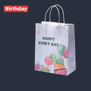happy birthday gift bags kraft paper bags with handle cartoon balloon cake printed pattern handbag candy bag for baby shower
