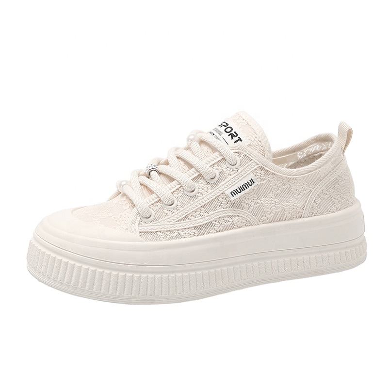 Quanzhou East Speed Rui Trade Co., Ltd. 2024 Summer New Lace Fisherman Shoes Breathable Thick Bottom Canvas Pure Color Women's Small White Shoes