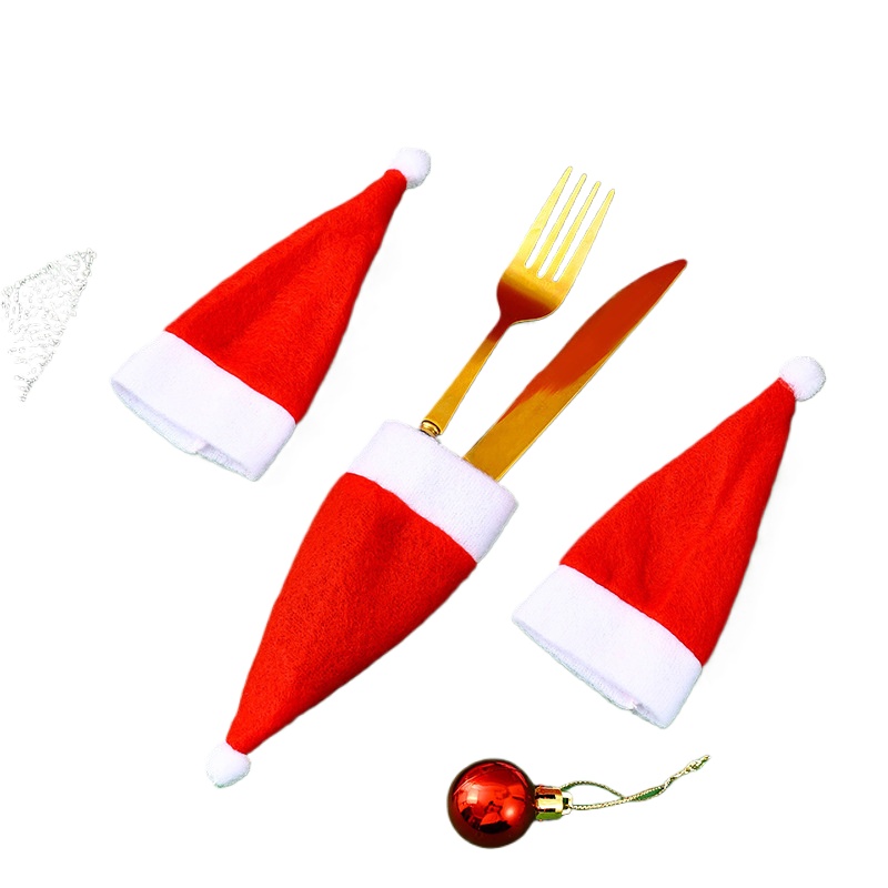 RiniLucia Design & Manufacture Co., Ltd. Wine Bottle Mini Santa Hats Christmas Party Decoration for Fork and Knife Cutlery Silverware Holders Candy Covers Christmas Hat