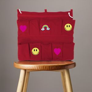 Children's Cotton Toy Storage Bag with 10 Pockets Clean Folding Container Storage Hanging on Back Chair Canvas Storage