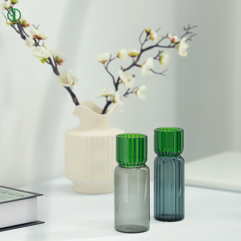 Huailai Golden Glass Co., Ltd. Ins Color Block Striped Glass Vase For Home Decor Factory Price New Popular Modern Flowers Vases Tabletop Vase