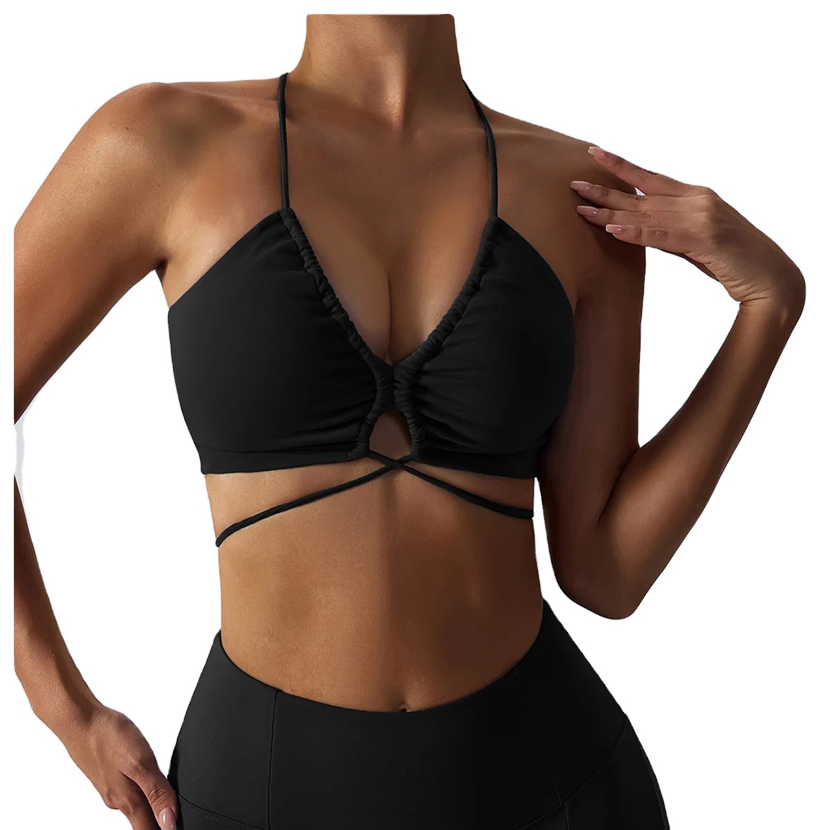 Shanghai Fengxian District Fengpu Sub-district Community Health Service Center Sexy naked Yoga bra Quick-drying sports underwear for women wearing lace-up back fitness wear