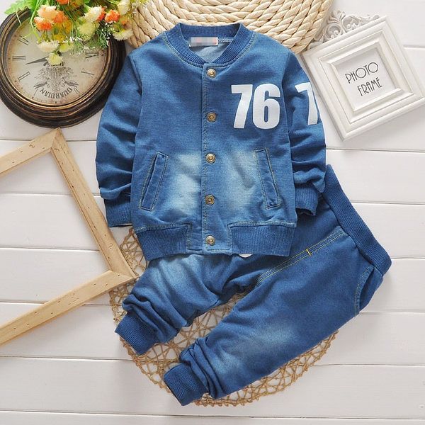 Wholesale Children Clothes Blue Coat and Jeans 2 Piece Set Kids Boys Clothing Baby Boy Clothing Sets Kid Hoodies Trousers Suit
