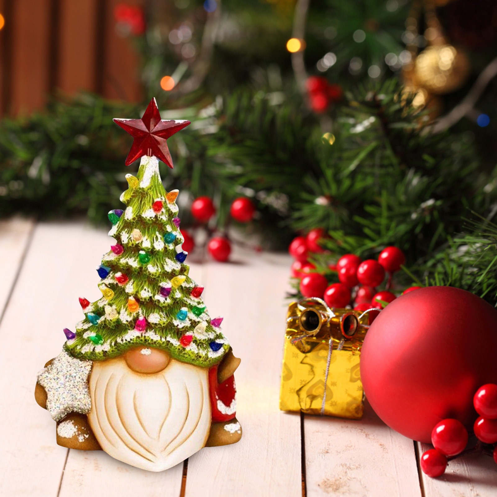 Yiwu Fengzhi Crafts Co., Ltd. Fengzhi Factory Christmas figurines Dwarf Christmas Tree tabletop decoration Family party Holiday decoration resin crafts
