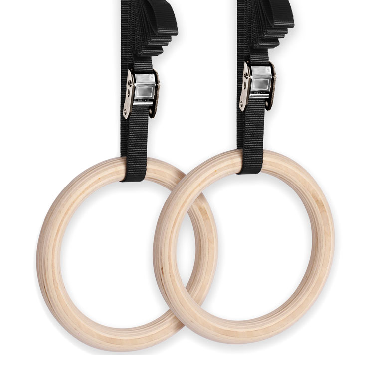 Custom Fitness Strength Training Gymnastic Wooden Gym Rings with Adjustable Strap pilates equipment