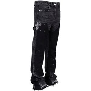 Custom Summer New Design Patchwork Loose Hip Hop Denim Pants Washed Jeans Men Flared Jeans