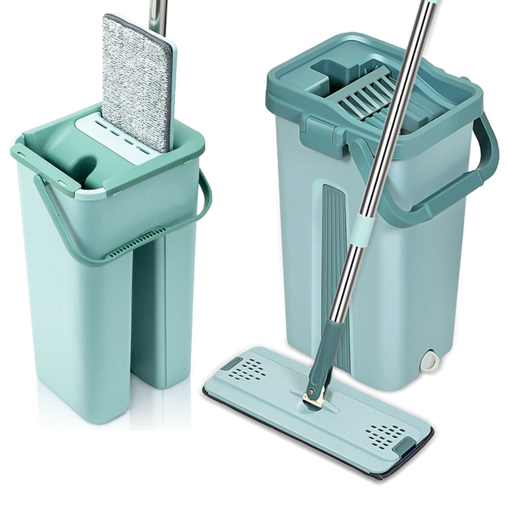 Zhengzhou New World E-Commerce Co., Ltd. High Quality Dry and Wet Mop Household Flat Mop and Bucket Set Steel Pole round Head Rectangle Shape Factory Supplied