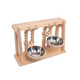 Custom Double Pet Bowl with Adjustable Wooden Stand to Protective Pet cervical vertebra Export China