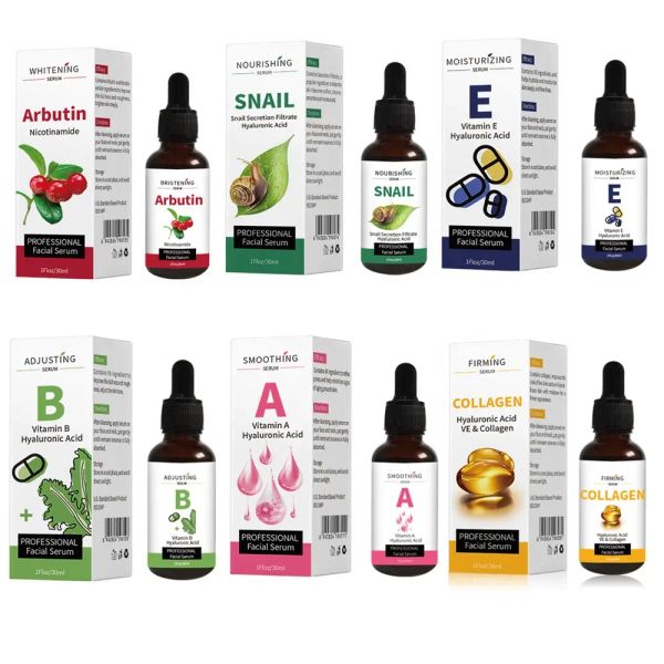 10 Types Facial Serum VA VB VC VE Hyaluronic Acid 24K Gold Retinol Collagen Snail Arbutin Whitening OEM 30ml MOOYAM Face Serum