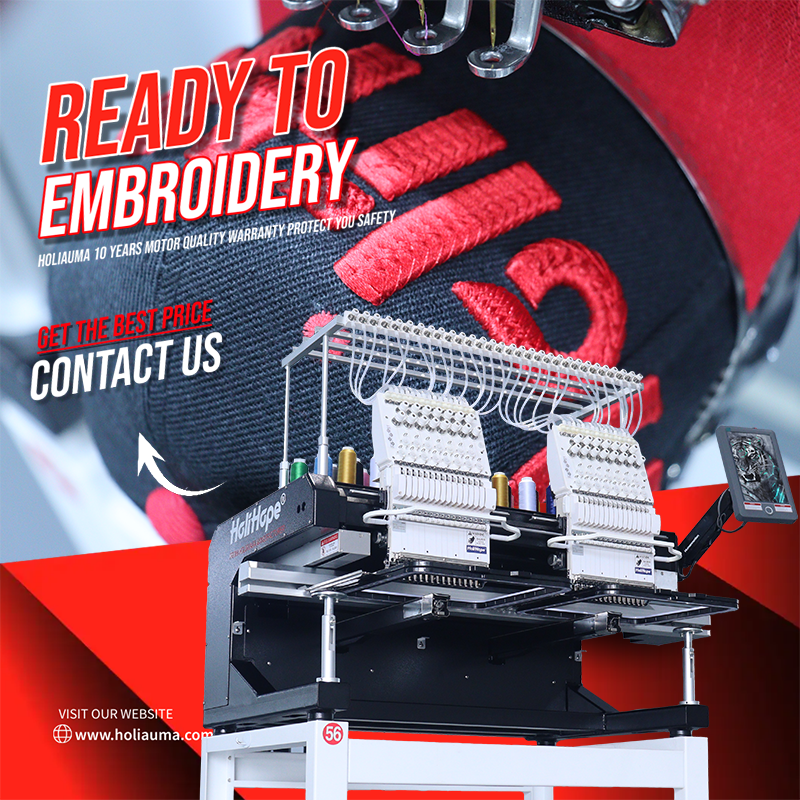 Foshan Honglie Electronic Machinery Co., Ltd. 10 Years Motor Quality Warranty HoliHope 15 Colors Double Head Computer Embroidery Machine Customized With High Quality For Cap