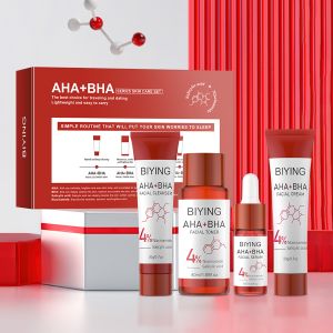AHA+BHA Skin Care Set Including Serum Cleanser Toner Face Cream Anti Aging Hydrating Moisturizing Private Label Skin Care Set