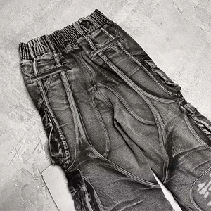 Custom Streetwear Men's Denim Jeans Black Baggy Fit Jeans Straight Cargo Multi Pocket Jeans For Men