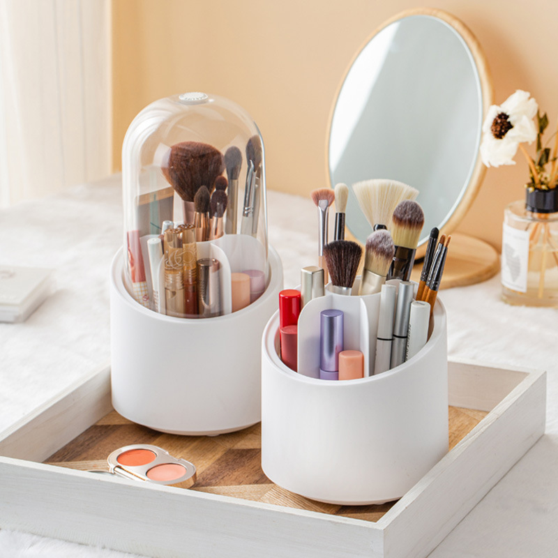 Md73 Lipstick Eyebrow Pencil Eye Shadow Brush Holder Dust-Proof 360 Degree Rotating Makeup Brush Organizer With Lid