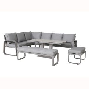 AJUNION Luxury Garden Furniture Aluminum Outdoor Dining Set Corner Sofa Set Furniture Patio Set with Rising Dining Table