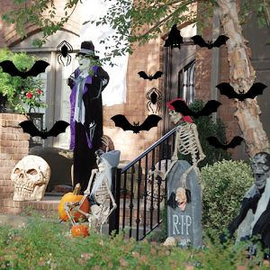Scary Halloween Decorations Black Bat Spider with Glowing Eyes Hanging Decor Party Decor for Home Yard Sign Outdoor Lawn