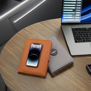 Luxury Gift Set Custom Led Logo 10000mah powerbank A5 Business Leather Notebook Magnetic Wireless Charger Power bank