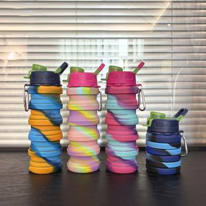 Manufacturer Wholesale Sports Silicone Folding Water Bottle Foldable Outdoor Water Bottle Mixed-color Drinking Cup