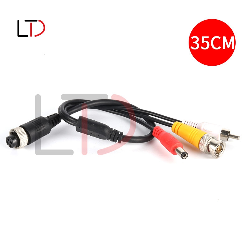 Shenzhen Longtaida Electronics Co., Ltd. M12 4Pin Y Aviation to BNC / RCA +DC Plug Adapter Cable 35CM Long for Car Camera Video Extension Cable