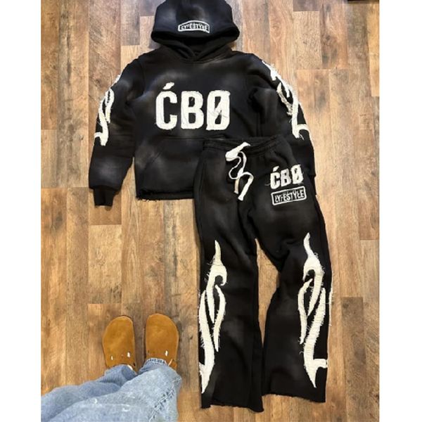 Tracksuit for men sweat suit hoodie and pant set screen printed acid wash tracksuit distressed embroidery BY ELEGANT SPORTS