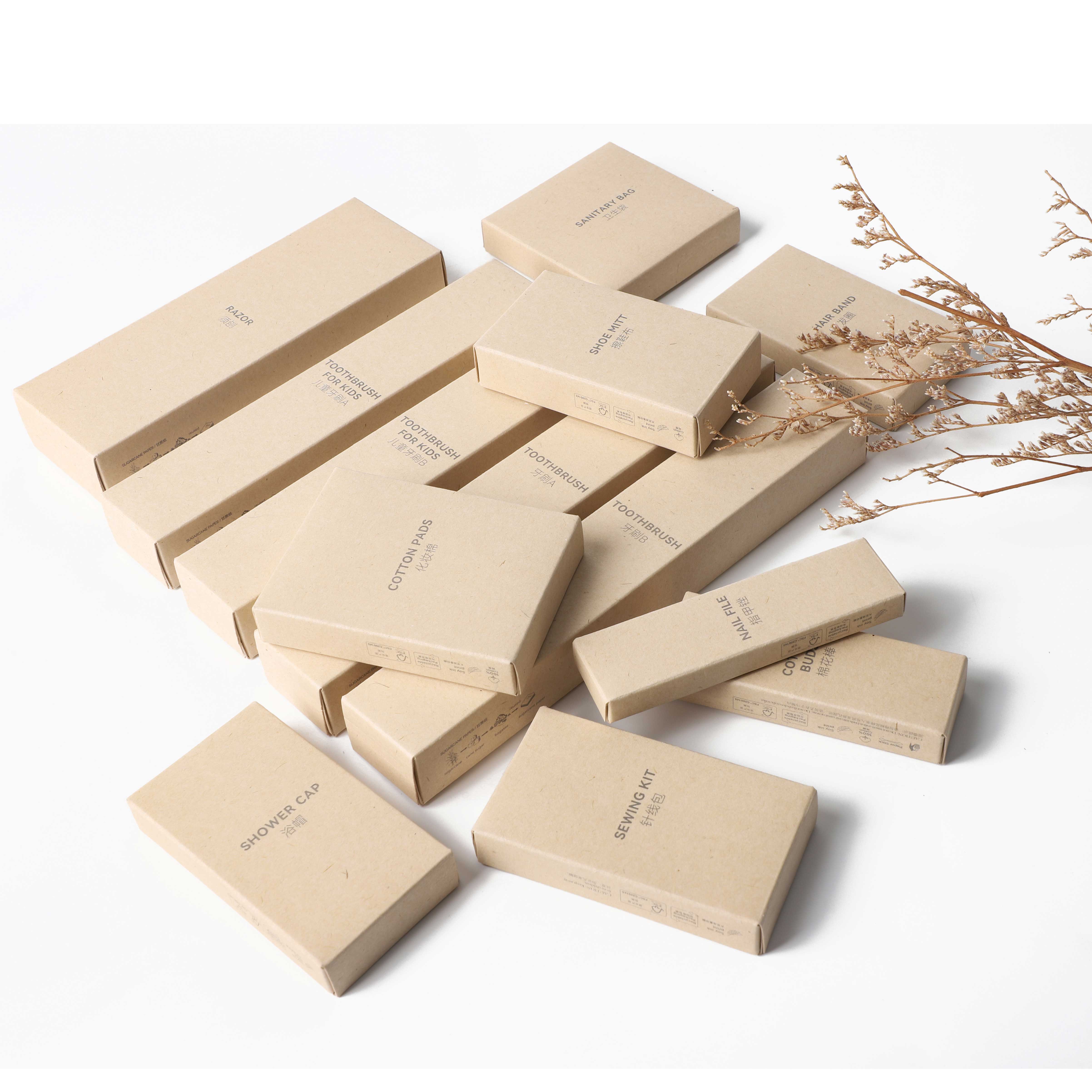 Disposable Biodegradable Eco Friendly Hotel Luxury Toiletries Set All-in-kit hotel Amenities Bulk Amenities Kit Wholesale
