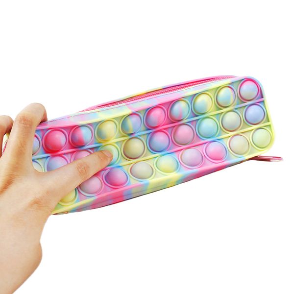 Fun Colorful Pop-it Design Silicone Pencil Case Waterproof Durable Stationery Supplies Pouch Kids' School Multi-functional