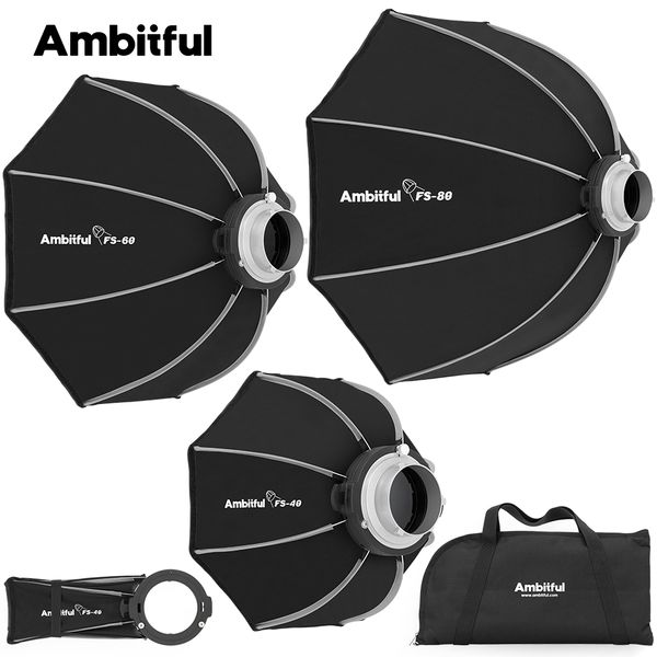 Ambitful FS40/60/80cm quick installation deep mouth octagonal soft box for Godox flash flash