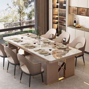 Luxury Modern Stainless Steel Dining Table and Dining Chair Set 6-8 Seater Stylish Metal Furniture for Villa Dining Room Home