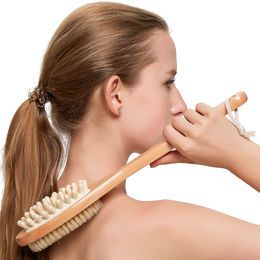 Long Handle Double Side Wooden Shower Massage Body Bath Brush