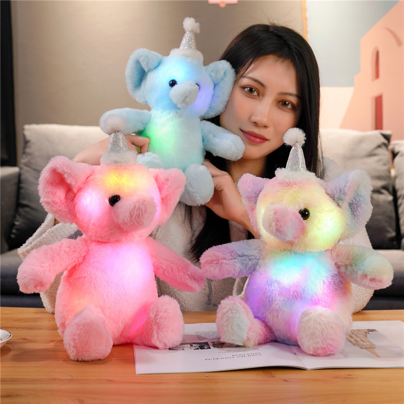 Hangzhou Lisheng Home Technology Co., Ltd Custom Soft Stuffed Animal Unisex Cute Unicorn Luminous Stuffed Elephant Doll Novelty Light Plush Toy Birthday Christmas Gift