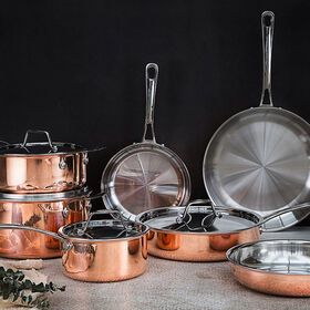 Big Discount 3ply Copper Pots And Pans Non Coating Induction Saucepan Hotpot Casseroles Cookware Set