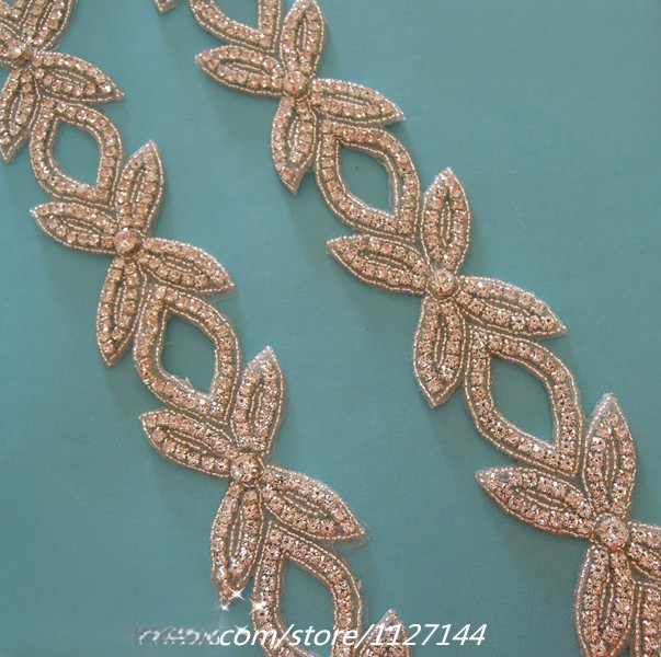 Guangzhou Sumanduo Crafts Co., Ltd. (10 YARDS )Wholesale hand beaded bridal rhinestone bow applique trim iron on for wedding dress garment WDD0448