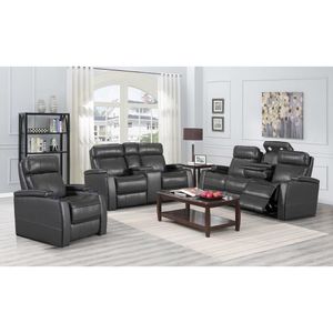 Modern Multi-Functional Power Motion Recliner Sofa Set Genuine Leather Upholstery with Wood and Metal Frame