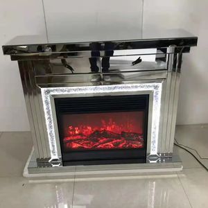 US style mirrored TV stand with LED electric fireplace heater for living room