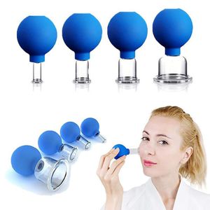 Custom logo 4pcs Lymphatic Therapy Sets PVC Suction Bulb Silicone Glass Cupping Set For Face Massage Professional Cupping Set