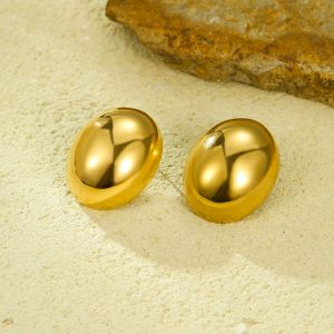 Glossy Stainless Steel Oval Stud Earrings Geometric Women's Exaggerated 18K Gold Plated Earrings