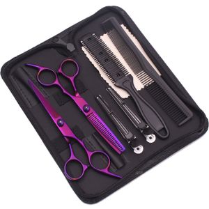 Hairdressing Scissors 6'' Japan Stainless Purple Barber Scissors Set Thinning Shears Hair Scissors Haircut Set Comb C1001