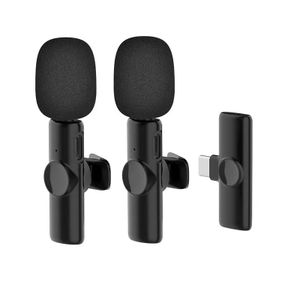 CYKE 2.4g Dual Tie Clip Collar Lapel Mic Type C Lavalier Wireless Microphone For Android Cell Mobile Phone Vlog K11