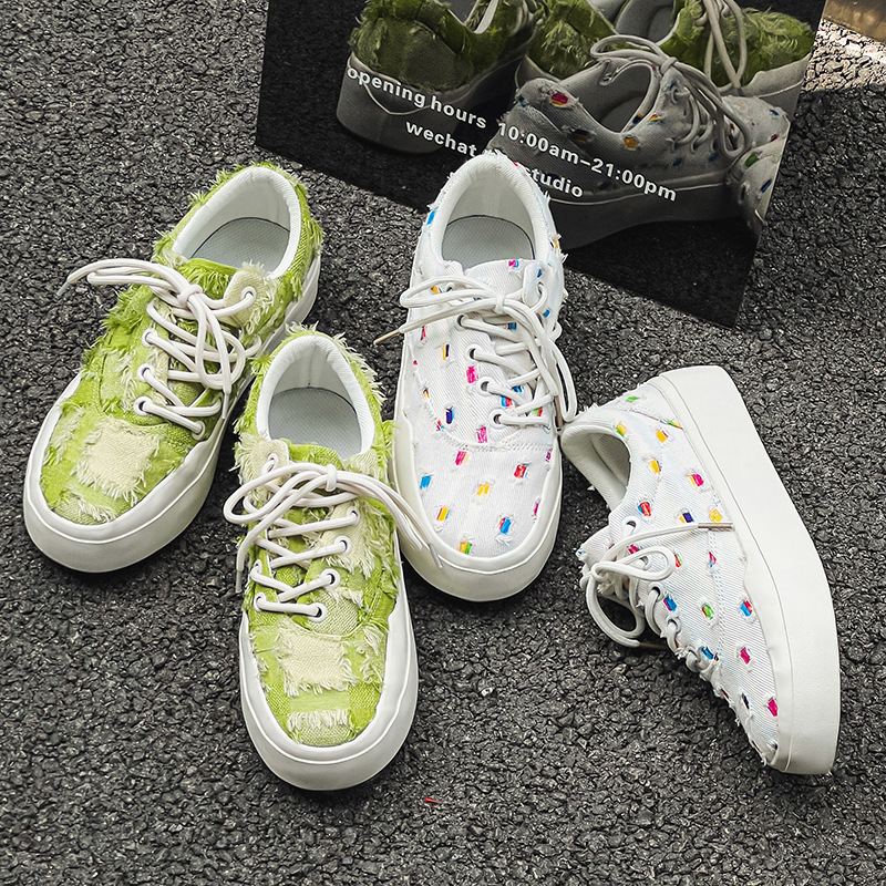Bulk zapatos de hombre Custom Classic embroidery Skateboarding Wholesale Torn Custom Logo Canvas Shoes For Men